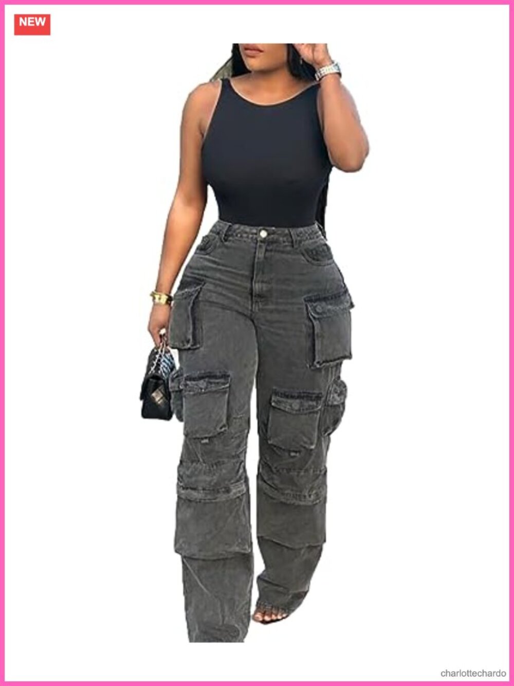 Y2K High Waist Wide Leg Cargo Jeans Stretch Baggy Streetwear